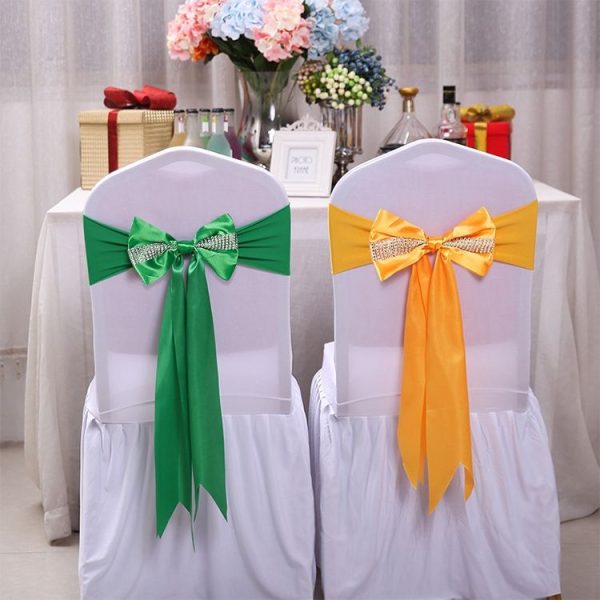Wedding Events Party Ceremony Banquet Christmas Decoration Chair Sash Bow Elastic Chair Ribbon Back Tie Bands Chair Sashes (Pink) - Image 6