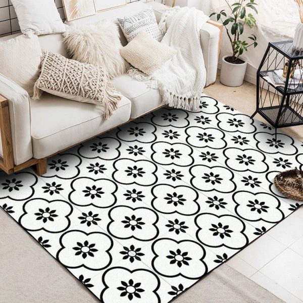 80x130cm Geometric Flower 3D Printed Carpets Living Room Bedroom Area Rugs Sofa Antiskid Mats, Color: Black White
