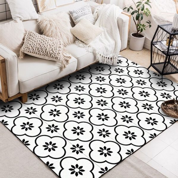 80x130cm Geometric Flower 3D Printed Carpets Living Room Bedroom Area Rugs Sofa Antiskid Mats, Color: Black White - Image 2