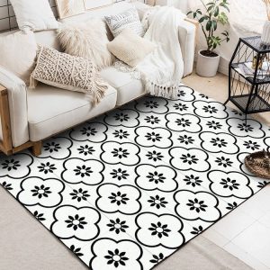 100x130cm Geometric Flower 3D Printed Carpets Living Room Bedroom Area Rugs Sofa Antiskid Mats, Color: Black White
