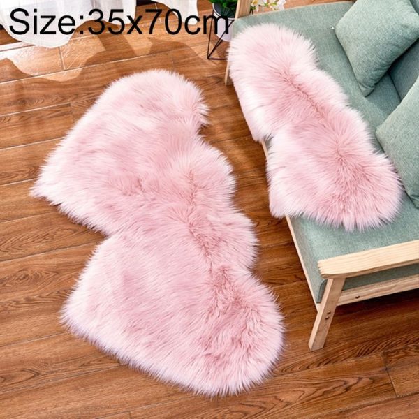 Creative Double Heart Imitation Wool Carpet Sofa Cushion Mat Plush Bedroom Living Room Floor Rugs, Size: 35x70 cm (Light Pink)
