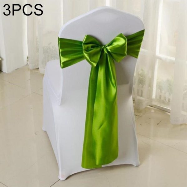 3 PCS Satin Fabric Chair Bows Wedding Chairs Knot Decoration (Green)