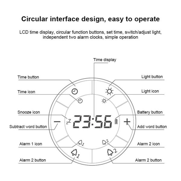 Simple Home Creative Multi-function Charging Stepless Dimming Alarm Clock Night Light (Gray) - Image 4