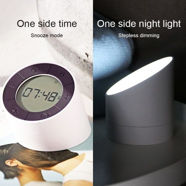 Simple Home Creative Multi-function Charging Stepless Dimming Alarm Clock Night Light (Gray) - Image 9