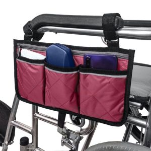 Walking Aid Wheelchair Armrest Side Storage Bag Car Storage Hanging Bag (Red Wine)