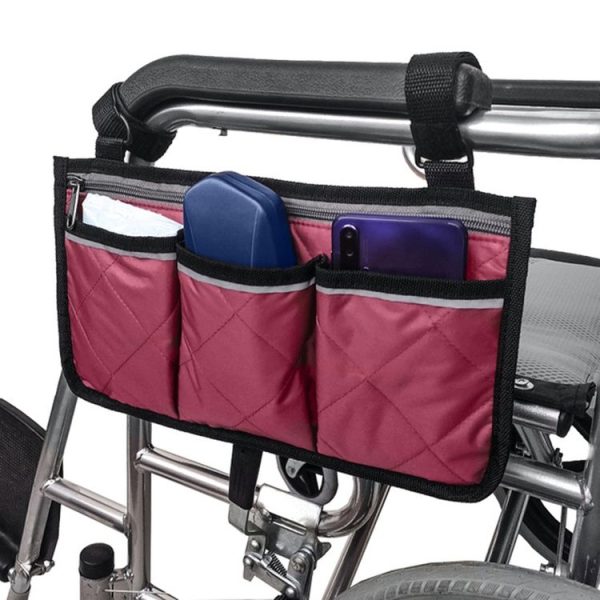 Walking Aid Wheelchair Armrest Side Storage Bag Car Storage Hanging Bag (Red Wine)