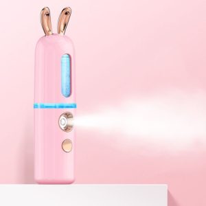 Facial Steamer Nano Spray Water Replenishing Instrument Portable Cold Spray Machine Charging Beauty Instrument Automatic Alcohol Sprayer, Style: Cute Rabbit (Pink)