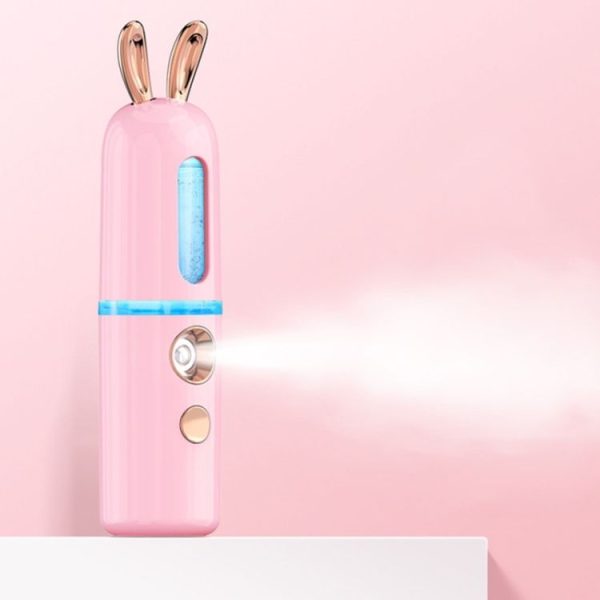 Facial Steamer Nano Spray Water Replenishing Instrument Portable Cold Spray Machine Charging Beauty Instrument Automatic Alcohol Sprayer, Style: Cute Rabbit (Pink)