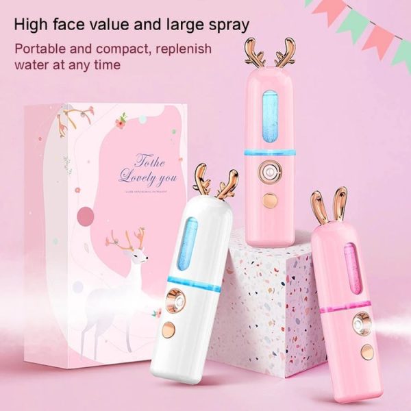 Facial Steamer Nano Spray Water Replenishing Instrument Portable Cold Spray Machine Charging Beauty Instrument Automatic Alcohol Sprayer, Style: Cute Rabbit (Pink) - Image 13