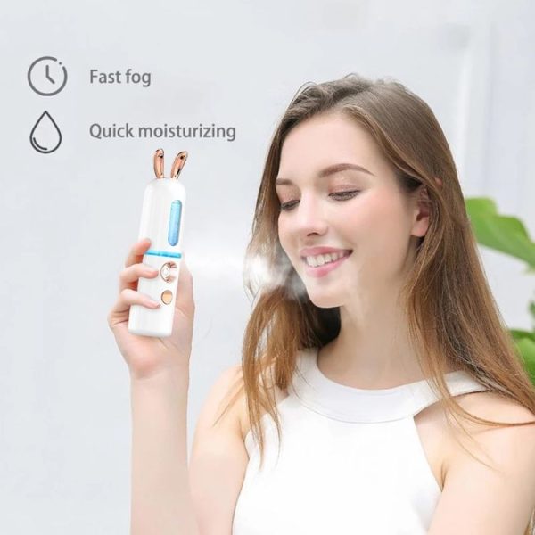 Facial Steamer Nano Spray Water Replenishing Instrument Portable Cold Spray Machine Charging Beauty Instrument Automatic Alcohol Sprayer, Style: Cute Rabbit (Pink) - Image 14
