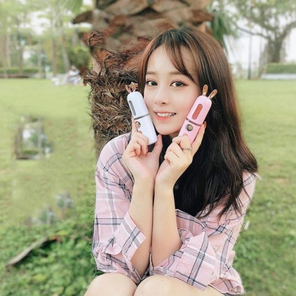 Facial Steamer Nano Spray Water Replenishing Instrument Portable Cold Spray Machine Charging Beauty Instrument Automatic Alcohol Sprayer, Style: Cute Rabbit (Pink) - Image 15