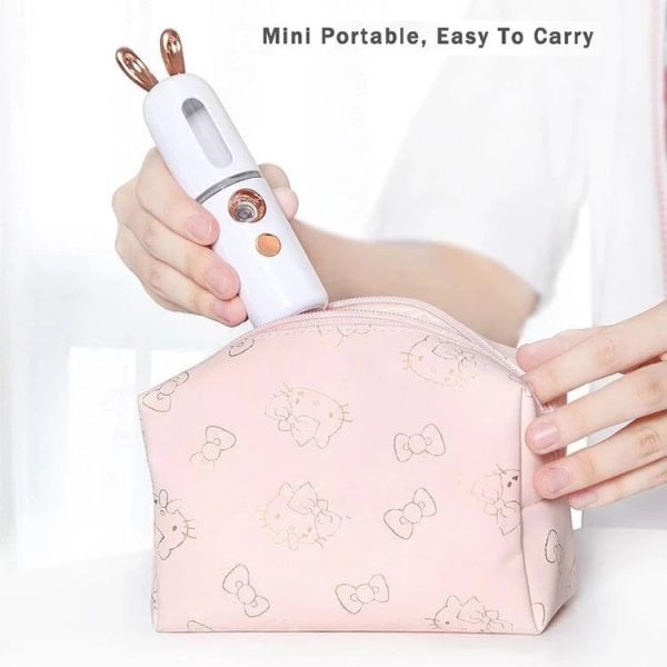 Facial Steamer Nano Spray Water Replenishing Instrument Portable Cold Spray Machine Charging Beauty Instrument Automatic Alcohol Sprayer, Style: Cute Rabbit (Pink) - Image 3