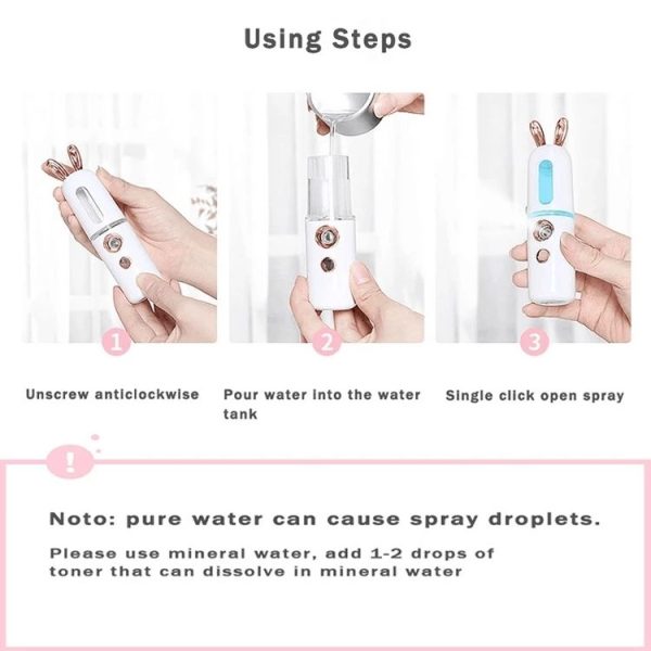 Facial Steamer Nano Spray Water Replenishing Instrument Portable Cold Spray Machine Charging Beauty Instrument Automatic Alcohol Sprayer, Style: Cute Rabbit (Pink) - Image 5