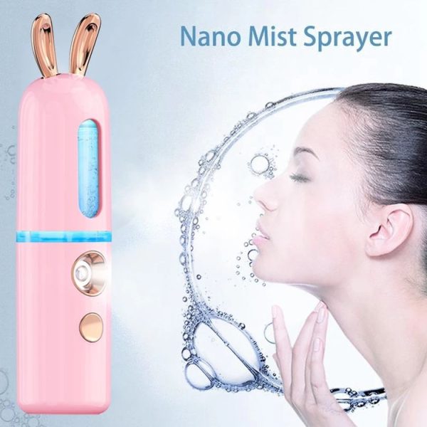Facial Steamer Nano Spray Water Replenishing Instrument Portable Cold Spray Machine Charging Beauty Instrument Automatic Alcohol Sprayer, Style: Cute Rabbit (Pink) - Image 8