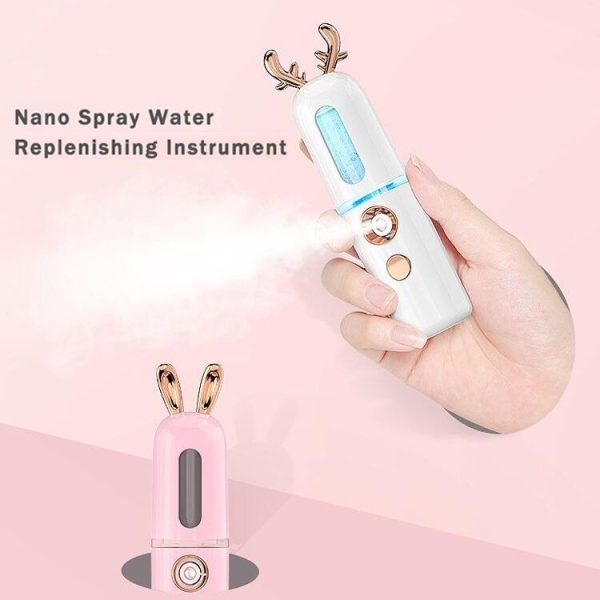 Facial Steamer Nano Spray Water Replenishing Instrument Portable Cold Spray Machine Charging Beauty Instrument Automatic Alcohol Sprayer, Style: Cute Rabbit (Pink) - Image 9