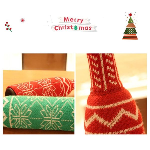 Snowflake Knit Sweater Bottle Set Christmas Decoration (Green) - Image 3