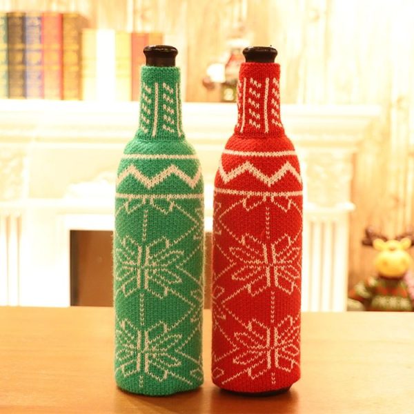 Snowflake Knit Sweater Bottle Set Christmas Decoration (Green) - Image 5