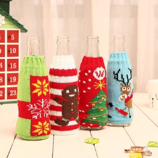 Cartoon Knitted Woolen Bottle Set Christmas Table Decoration (Cookie man) - Image 5