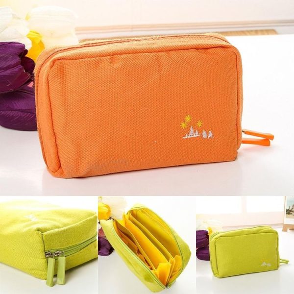 Casual Multifunctional Print Zipper Closure Square Cosmetic Bag (Orange) - Image 5