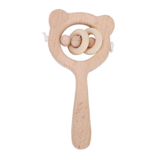 Baby Puzzle Early Education Hand Rattle Wooden Toy (Bear Small Bead) - Image 2