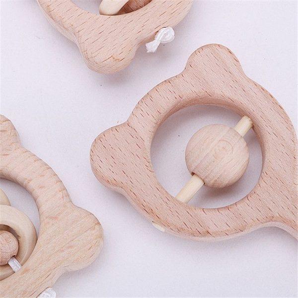 Baby Puzzle Early Education Hand Rattle Wooden Toy (Bear Small Bead) - Image 4