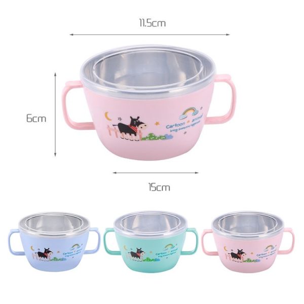 Children stainless steel anti-drop insulation bowl (Green) - Image 2