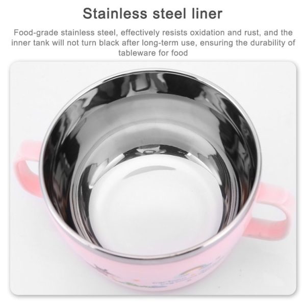 Children stainless steel anti-drop insulation bowl (Green) - Image 5