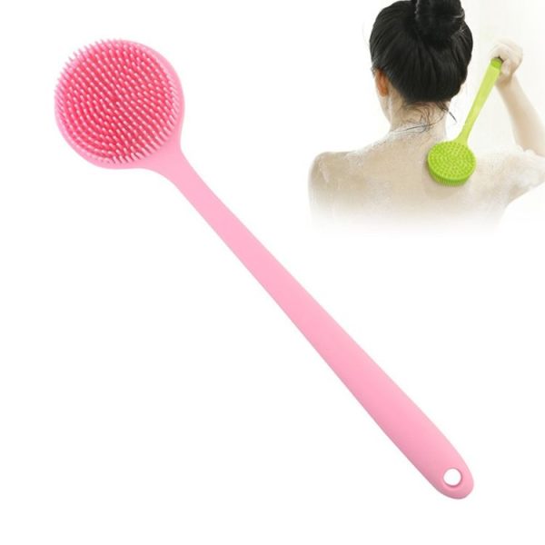 Long Handle Silicone Bath Massage Shower Brush (Pink)
