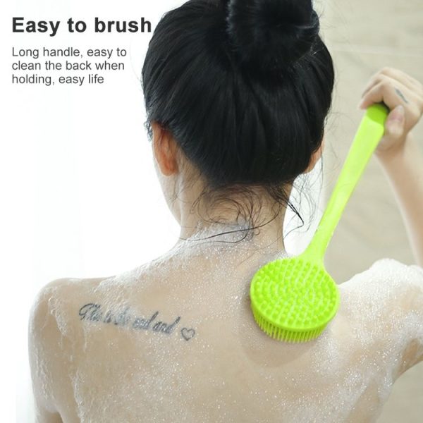 Long Handle Silicone Bath Massage Shower Brush (Pink) - Image 6