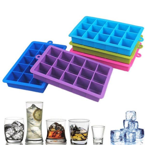 15 Grids DIY Big Ice Cube Mold Square Shape Silicone Ice Tray Fruit Ice Cream Maker (Green) - Image 3