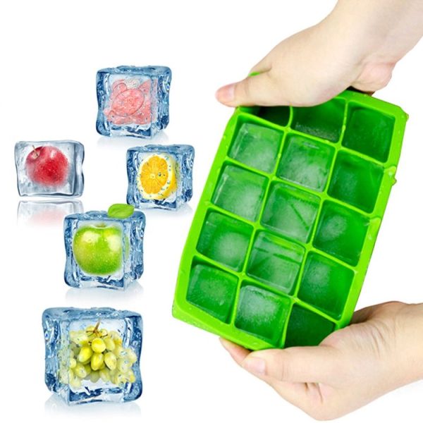 15 Grids DIY Big Ice Cube Mold Square Shape Silicone Ice Tray Fruit Ice Cream Maker (Green) - Image 4