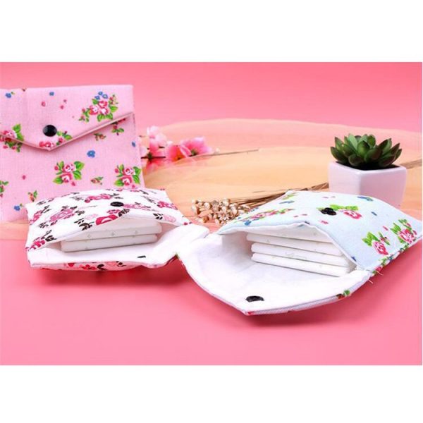 Large Capacity Towel Sanitary Napkins Month Bag Fabric Storage Bag (Pink Floral) - Image 3