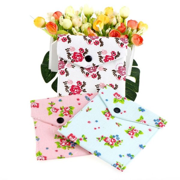 Large Capacity Towel Sanitary Napkins Month Bag Fabric Storage Bag (Pink Floral) - Image 4