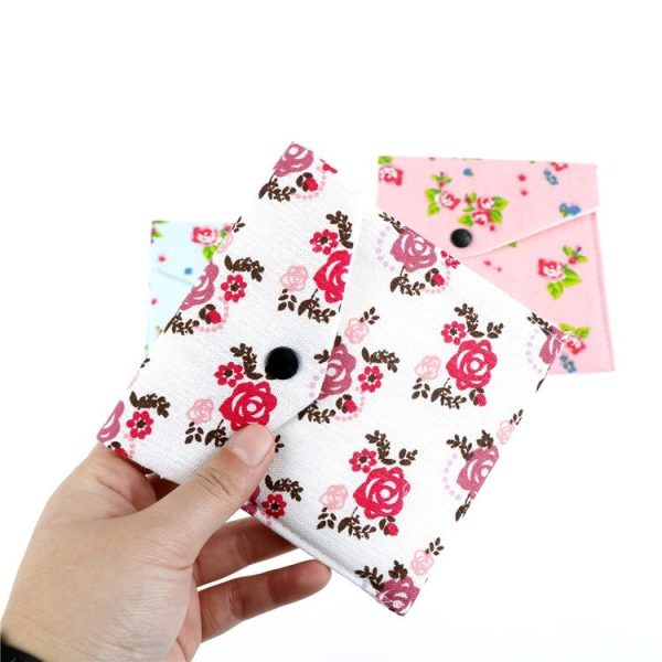 Large Capacity Towel Sanitary Napkins Month Bag Fabric Storage Bag (Pink Floral) - Image 5