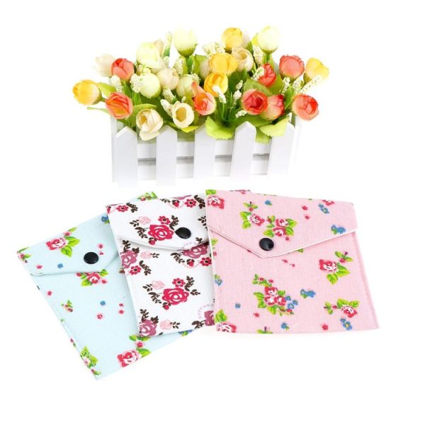 Large Capacity Towel Sanitary Napkins Month Bag Fabric Storage Bag (Pink Floral) - Image 6