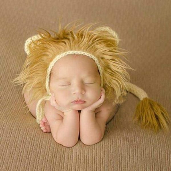 Newborn Photography Little Lion Wool Cartoon Hat and Tail Props For 0-2 Month (Hat + Tail)