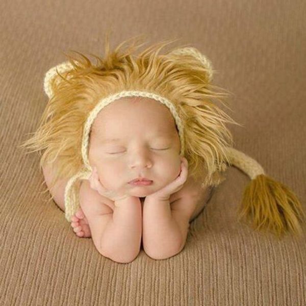 Newborn Photography Little Lion Wool Cartoon Hat and Tail Props For 0-2 Month (Hat + Tail) - Image 2