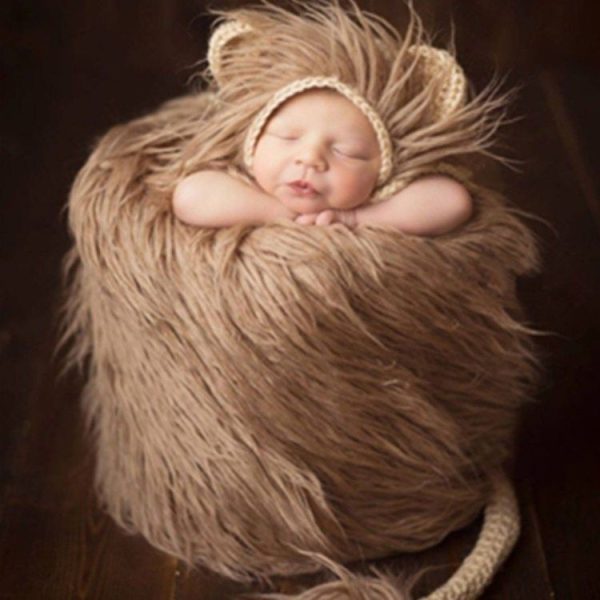 Newborn Photography Little Lion Wool Cartoon Hat and Tail Props For 0-2 Month (Hat + Tail) - Image 7