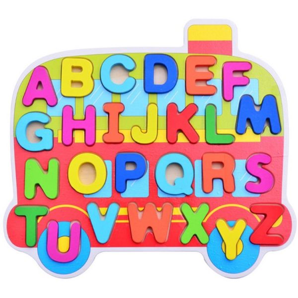 Children Puzzle Toys Nursery Cartoon Hand Grab Board Wooden Plywood Jigsaw Puzzle for Children Digital Alphabet Cognition (Letter)