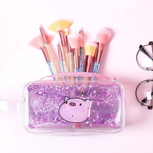 Cute PVC Pig Pattern Pencil Case Colorful Transparent Quicksand Girl Pen Bag Creative Stationery School Supplies (Dark Blue Mermaid) - Image 4