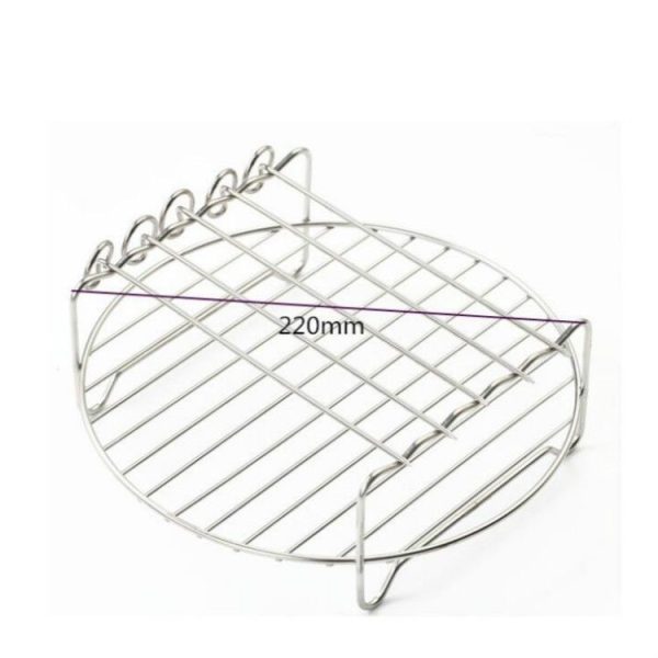 Air Electric Fryer Accessories 304 Stainless Steel 9 Inch Double Barbecue Bread Steaming Rack Round 22x22cm - Image 3