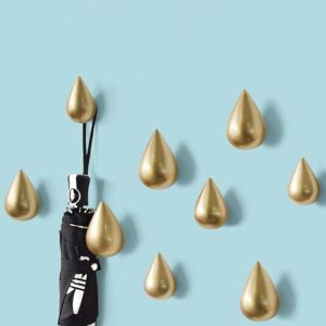Creative Water Droplets Wall Hooks Home Decoration Resin Mural 3D Coat Hook Single Hooks Wall Hanger, Size: Small Size (Gold)
