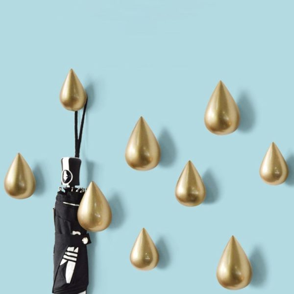 Creative Water Droplets Wall Hooks Home Decoration Resin Mural 3D Coat Hook Single Hooks Wall Hanger, Size: Small Size (Gold)