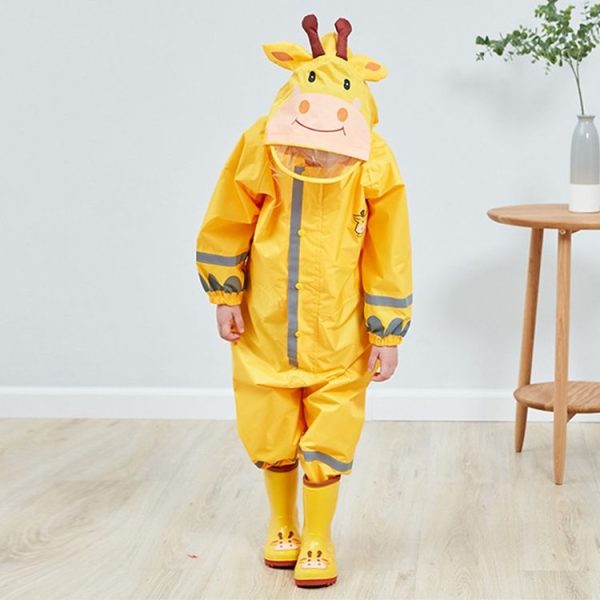 Kids Cartoon Animal Waterproof Jumpsuit Raincoat Boys Girls Children Rainwear Hooded Raincoat Suit, Size: S (Yellow)
