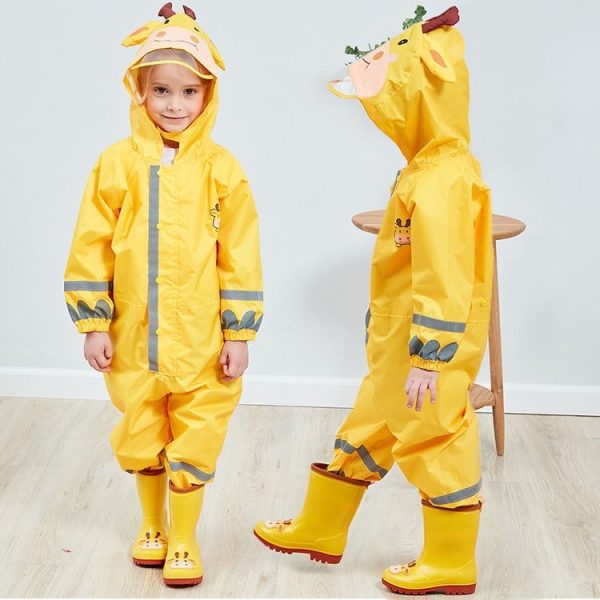 Kids Cartoon Animal Waterproof Jumpsuit Raincoat Boys Girls Children Rainwear Hooded Raincoat Suit, Size: S (Yellow) - Image 2