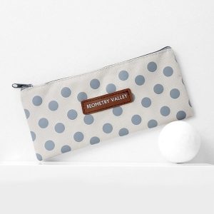 Cute Simple Striped Grid Geometry Canvas Pencil Case Pen Bag Box Stationery Pouch School Supplies (White Dot)