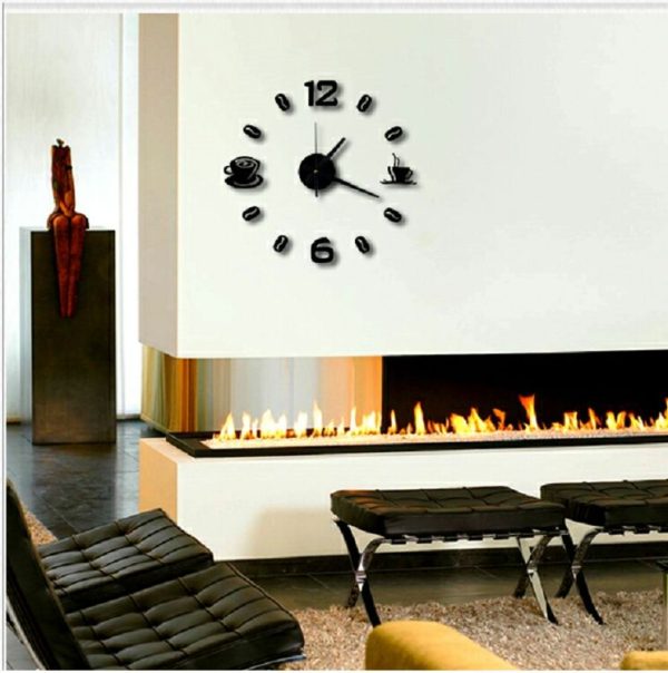 ISHOWTIENDA Fashion Acrylic DIY Coffee Cup Self Adhesive Interior Wall Creative Decoration Clock Mute Clock Stickers Muraux Wall Clock (Black) - Image 2