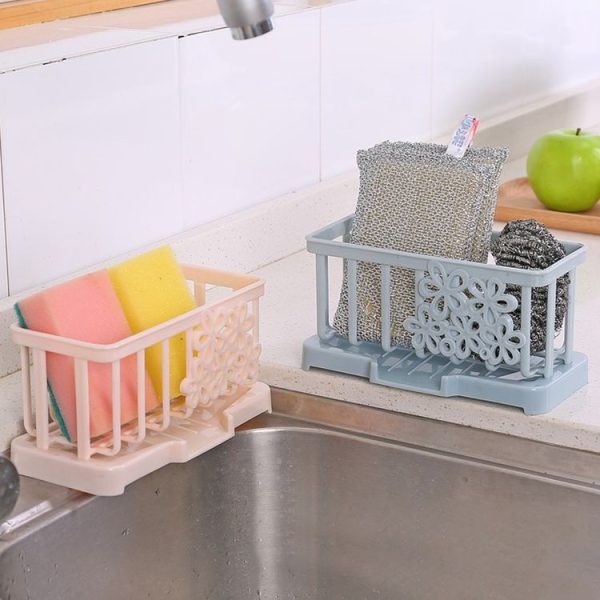 Simple Plastic Drain Rack Kitchen Supplies Sponge Storage Rack Storage Rack (Light Blue) - Image 5