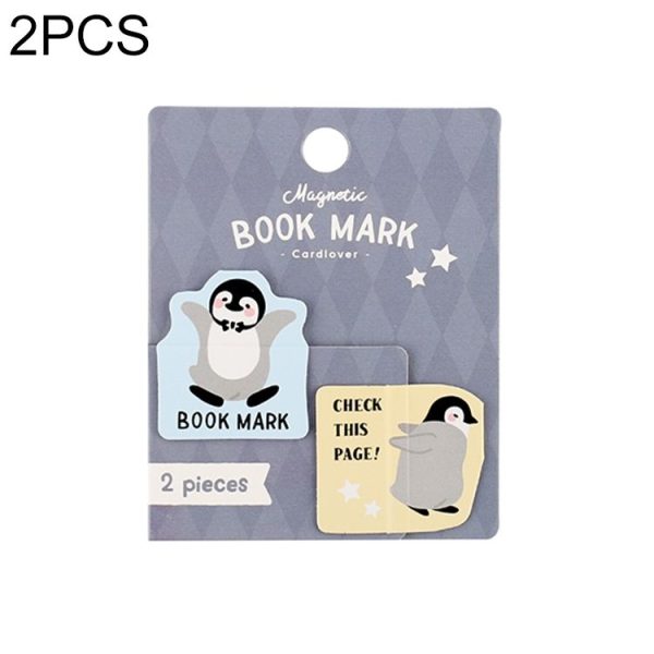 2 PCS Creative Cute Cartoon Magnet Bookmark Small Animal Book Page Folder (Penguin)