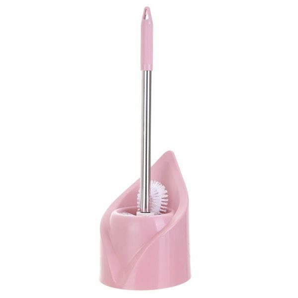 Triangle Shape Base Stainless Steel Long Handle Toilet Brush Toilet Cleaning Brush (Pink)